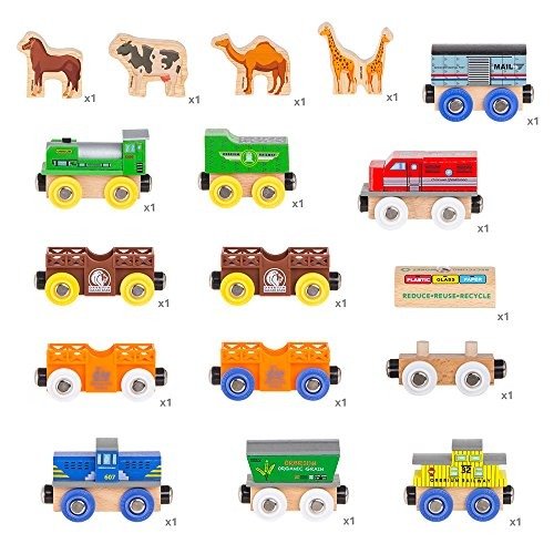 Toys 12 Pcs Wooden Engines & Train Cars Collection with Animals, Farm Safari Zoo Wooden Animal Train Cars, Circus Train Car Compatible with Thomas Wooden Railway System, Brio, Chuggington
