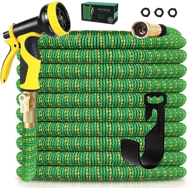 Knoikos Expandable Garden Hose 50ft - Expanding Water Hose with 10 Function High Pressure Nozzle