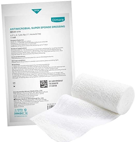 Super Sponge Dressing, Gauze Bandage Roll, Latex Free, 4.5’’x 4.1yds-6p(11.4cm*3.7m)