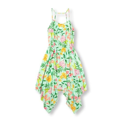 Womens Mommy And Me Sleeveless Tropical Floral Print Hanky Hem Matching Dress