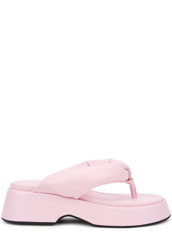 Retro pink vegan leather flatform sandals