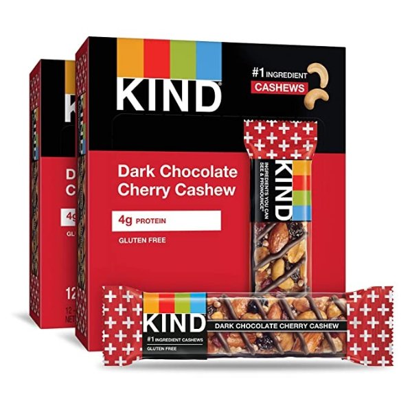 Bars, Dark Chocolate Cherry Cashew + Antioxidants, Gluten Free, 1.4 Ounce Bars, 24 Count