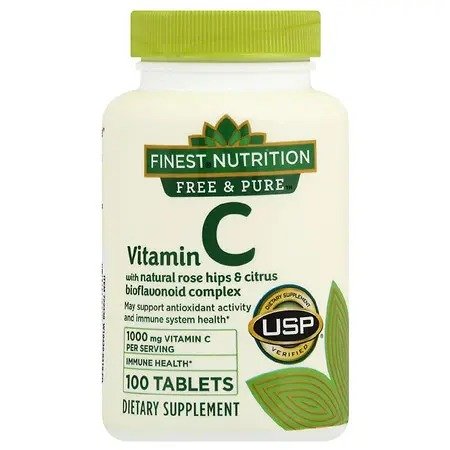Finest Nutrition Free & Pure Vitamin C 1000 mg with Rose Hips & Bioflavonoid