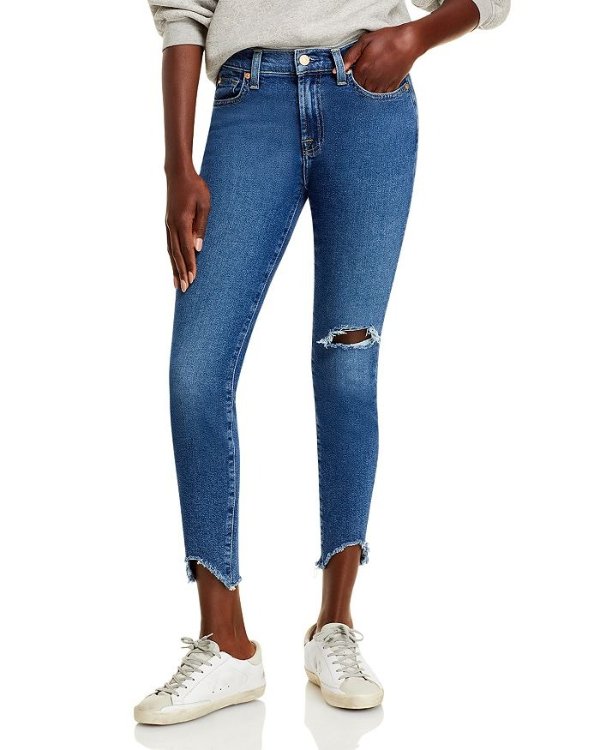 Distressed Ankle Skinny Jeans in Luxe Vintage Lady Blue