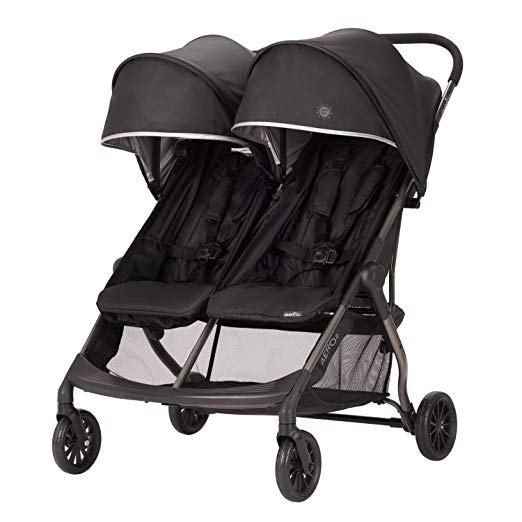 Aero2 Ultra-Lightweight Double Stroller, Compact, Self-Standing Folding Design, Shopping Basket Single-Child Mode, Seatback Storage Pocket, 2 Mesh in-Seat Pockets, 50-lb Per Seat, Lark Black