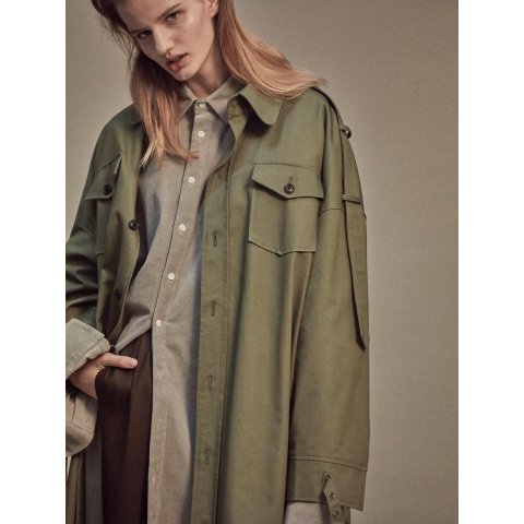 双翻领系带衬衫款风衣