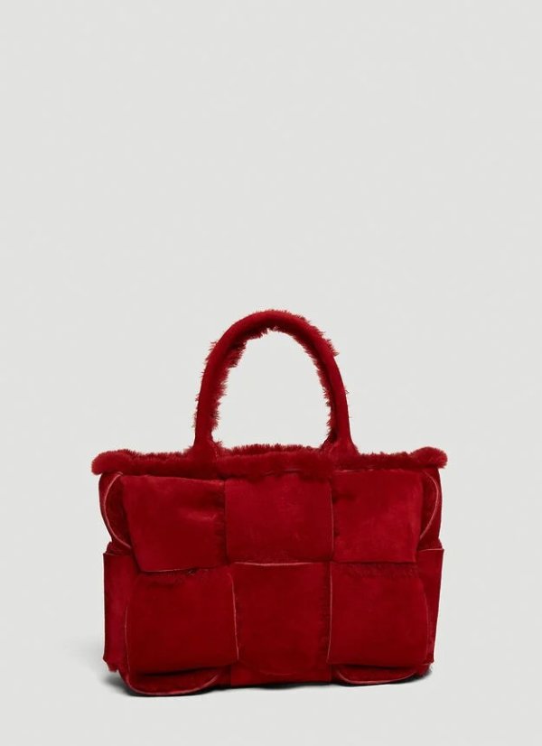 Arco Small Shearling Tote Bag in Red