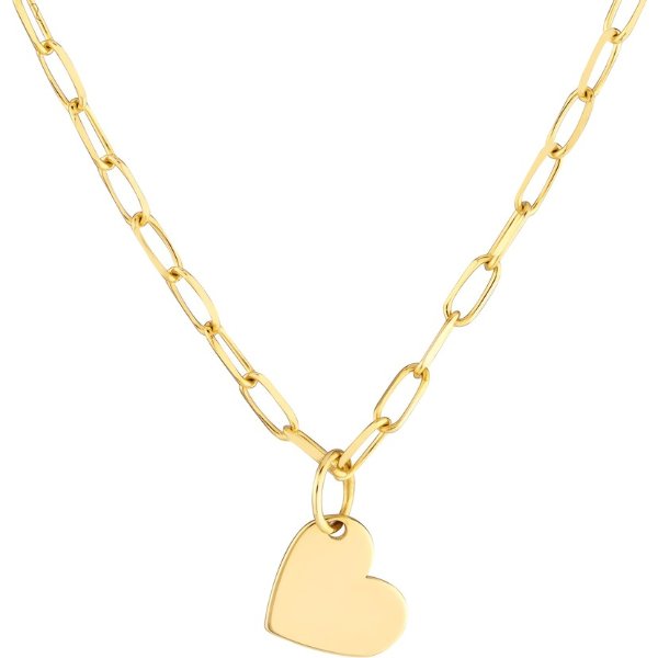 14kt Gold Dangle Heart Paper Clip NecklaceSKU: MF039371-14Y_1814kt Yellow Gold