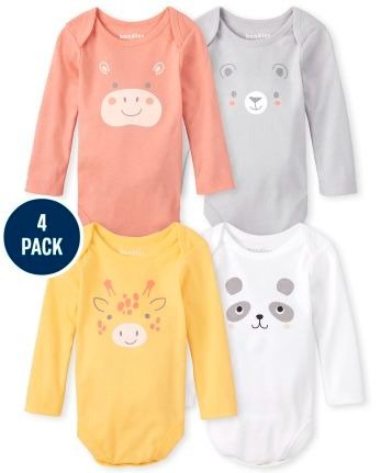 Unisex Baby Long Sleeve Animal Bodysuit 4-Pack | The Children's Place
