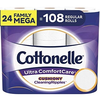 Ultra ComfortCare Toilet Paper with Cushiony CleaningRipples, Soft Biodegradable Bath Tissue, Septic-Safe, 24 Family Mega Rolls