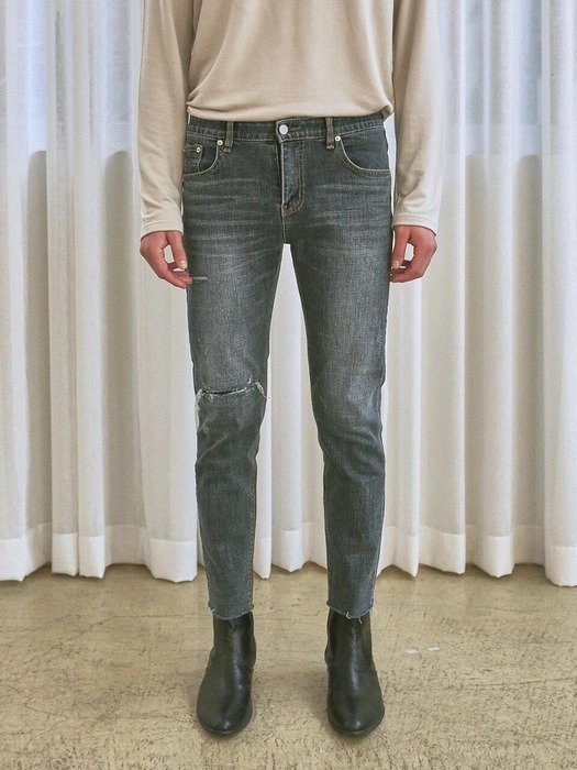 Slim Straight Damage Jeans_Denim