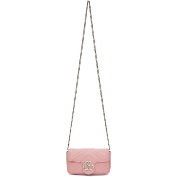 Pink Super Mini GG Marmont Quilted Chain Wallet Bag