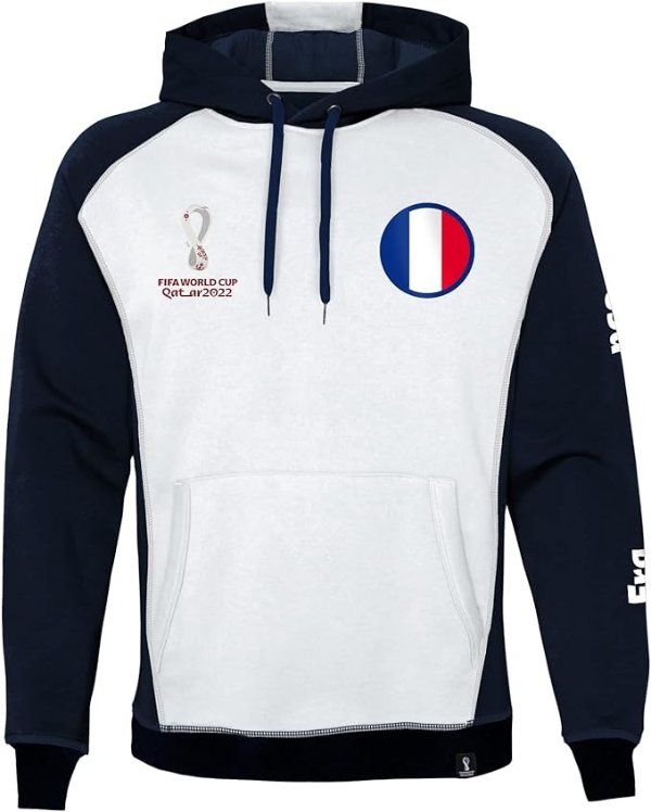 男式 FIFA 世界杯 法国 撞色 抓绒连帽衫 M号