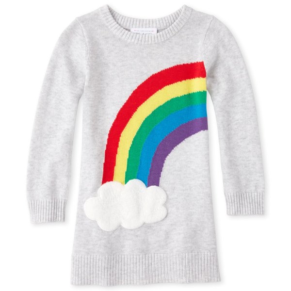 Baby And Toddler Girls TINY COLLECTIONS Long Sleeve Knit Sweater Dress - Happy Rainbow