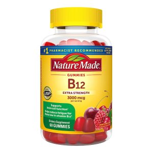 Nature Made Extra Strength Vitamin B12 Gummies, 3000 mcg per serving, B12 Vitamin Supplement for Energy Metabolism Support, 60 Gummy Vitamins, 30 Day Supply