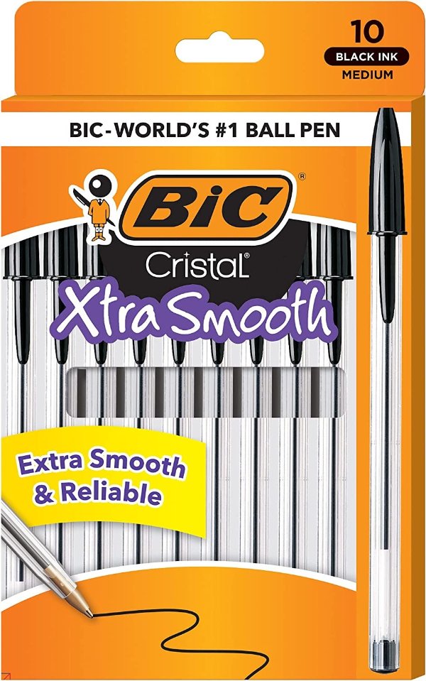 Cristal Xtra Smooth Ballpoint Pen, Medium Point 1.0mm  Black, 10 count