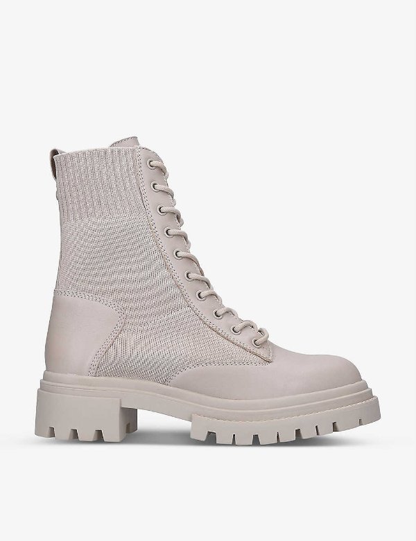 Reflow knitted-panel leather ankle boots