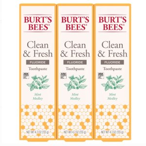 Burt's Bees Toothpaste with Fluoride, Clean & Fresh, Mint Medley, 4.7 oz, Pack of 3