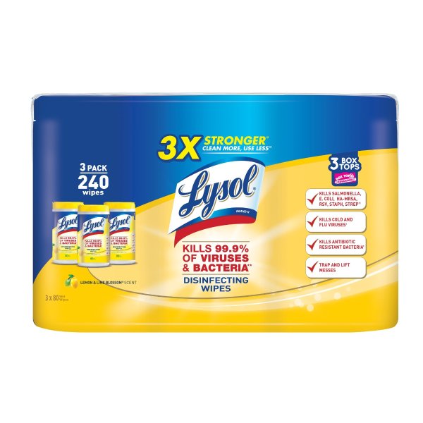 Disinfecting Wipes, Lemon & Lime Blossom, 240ct (3X80ct)
