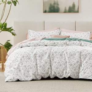 Bedsure Duvet Cover Queen Size - 100% Cotton Reversible Floral Duvet Cover Set with Zipper queen