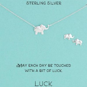 Amazon Collection Sterling Silver可爱小象项链耳钉套装