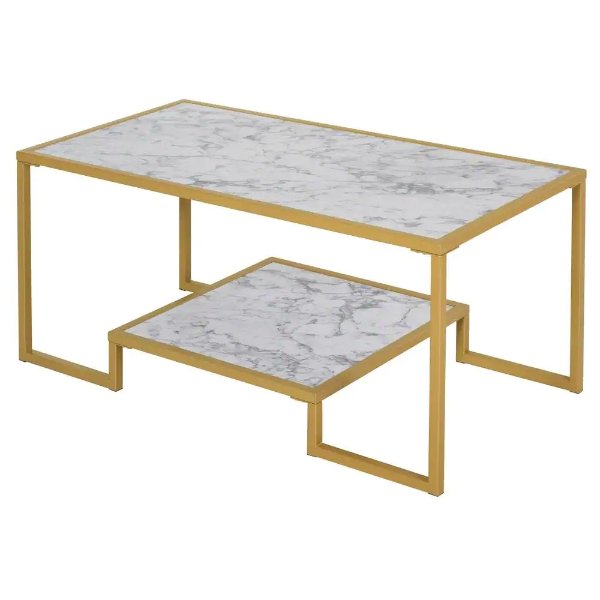 40.25 in. White/Gold 17.75 in. H Rectangular Particle Board Minimalist Coffee Table with Underneath Storage