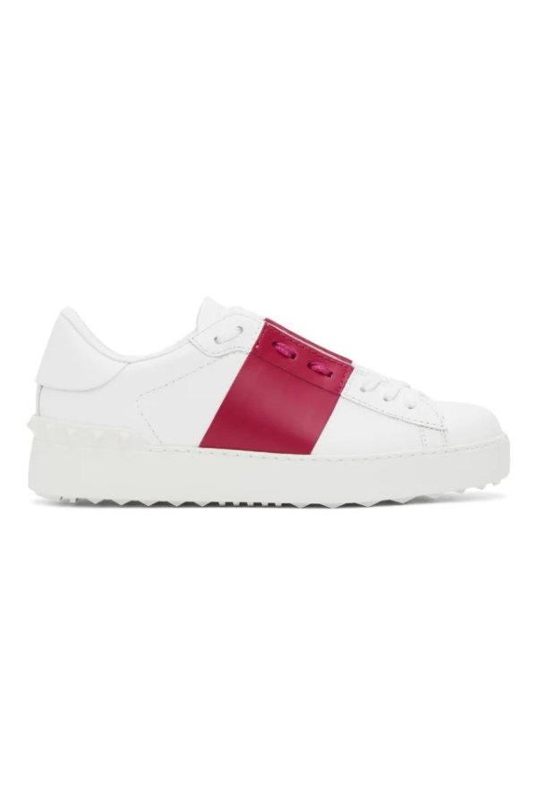 White & Red Valentino Garavani Rockstud Open Sneakers