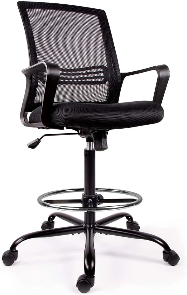 Smugdesk Drafting Chair Tall Office Chair for Standing Desk Drafting Mesh Table Chair with Foot Ring (Dark Black)