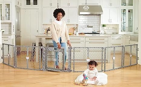 Plastic 192-Inch Super Wide Adjustable Baby Gate and Play Yard with Door, 2-in-1, Bonus Kit, Includes 4 Pack of Wall Mounts
