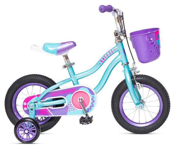 12" Breeze Girls Kids Bike with Basket, Teal, Recommended for Ages 2 - 4