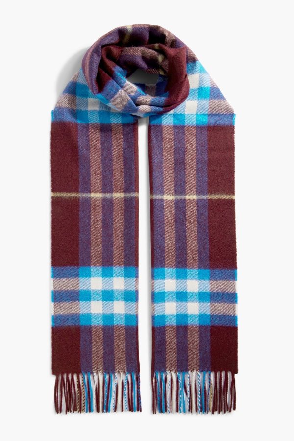 Fringed checked cashmere scarf