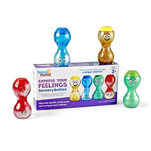 Express Your Feelings Sensory Bottles, Calm Down Corner Essentials, Sensory Toys for Sensory Play, Play Therapy Toys, Calming Toys for Kids with Anxiety, Mindfulness Toys (Set of 4)