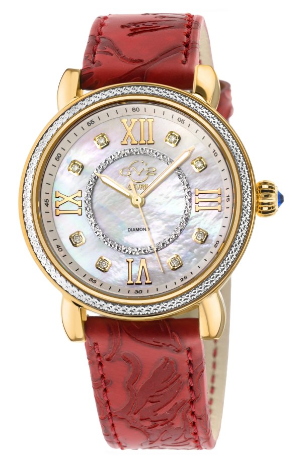 Women's Marsala Diamond Dial Leather Strap Watch, 37mm