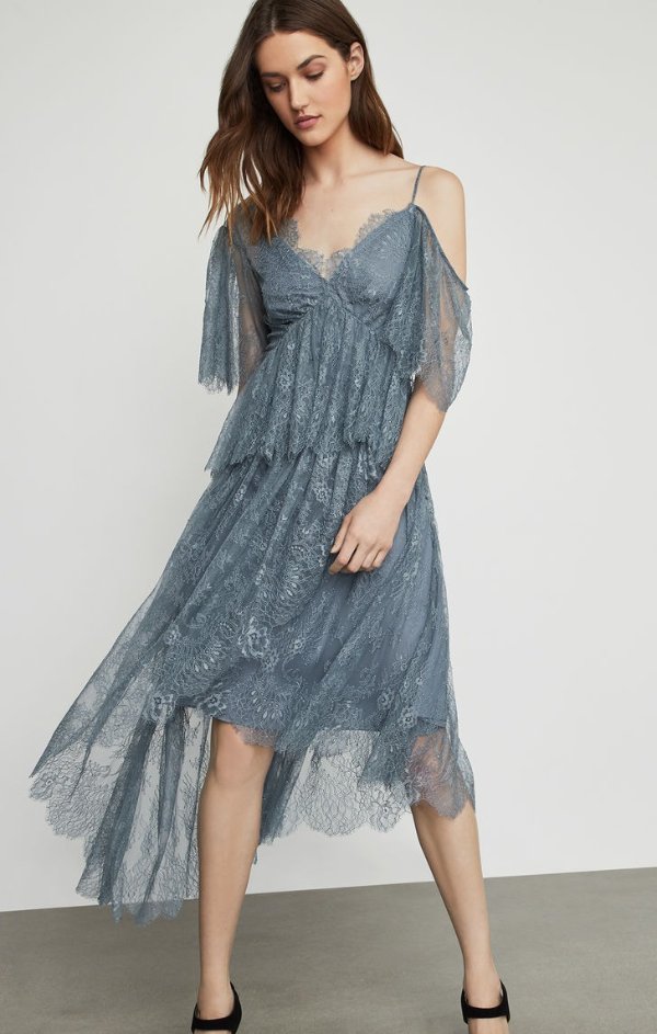 Asymmetric Lace Peplum Dress