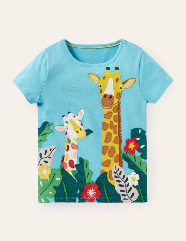 Safari Applique T-shirt - Aqua Blue Giraffe | Boden US