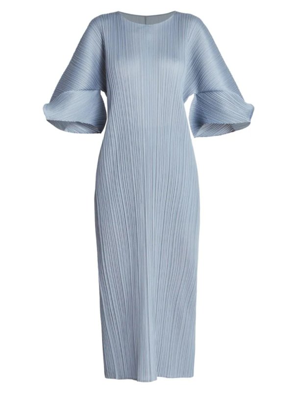 Short-Sleeve Plisse-Pleated Midi-Dress
