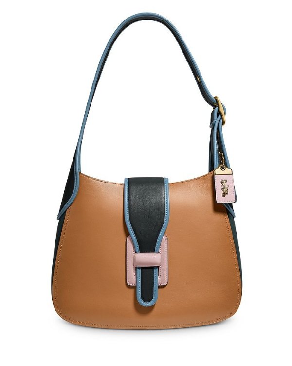 Color-Block Leather Courier Medium Hobo Shoulder Bag