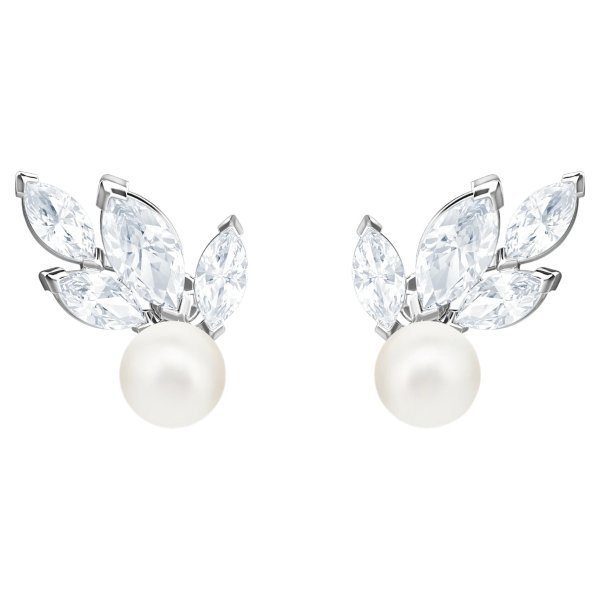 Louison Pearl Pierced Earrings, White, Rhodium plated by SWAROVSKI