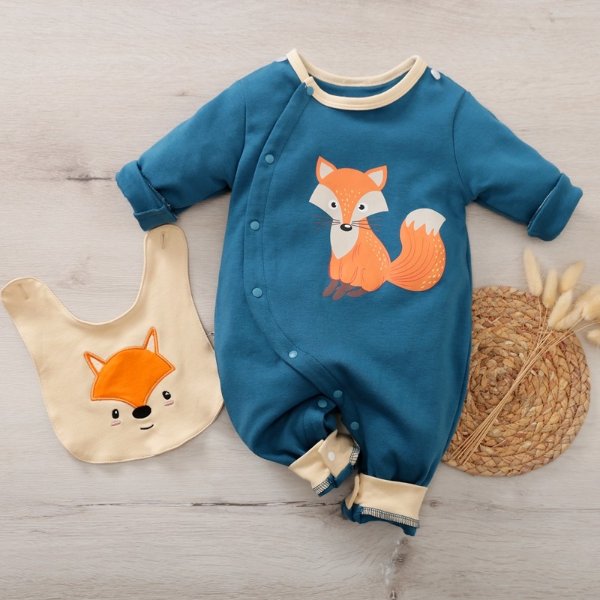 2-piece Baby Animal Fox Jumpsuit and Bib Set