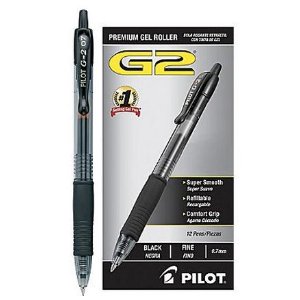Pilot G-2 Retractable Gel-Ink Pens, Fine Point, Black, Dozen