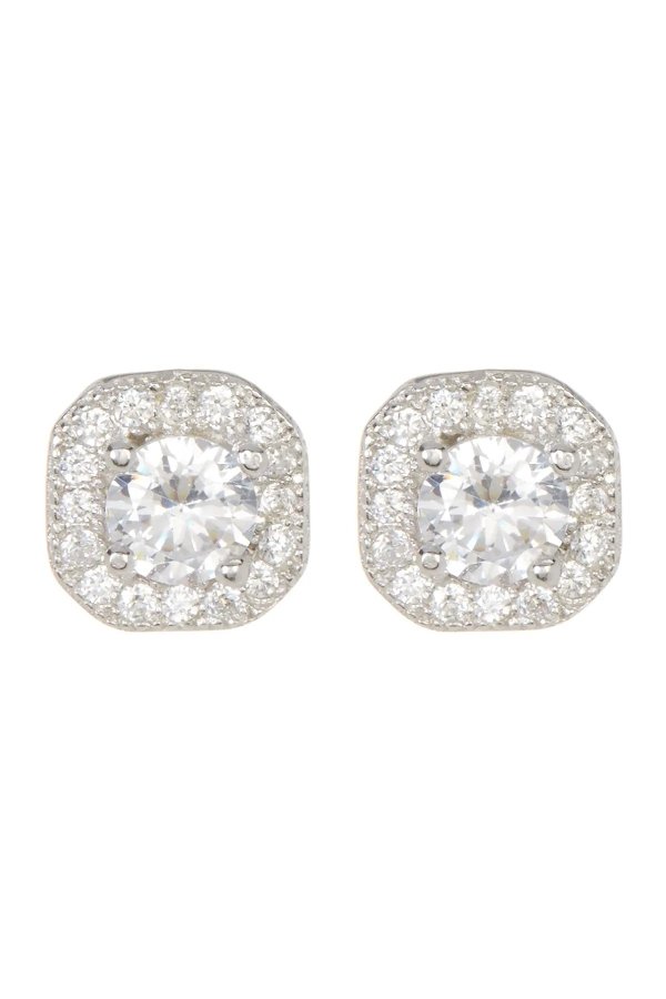 White Rhodium Plated Swarovski Crystal Halo Stud Earrings