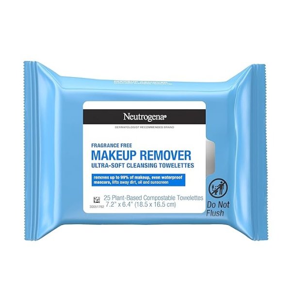 Fragrance-Free Makeup Remover Wipes, Daily Facial Cleanser Towelettes, Gently Removes Oil & Makeup, Alcohol-Free Makeup Wipes, 25 ct