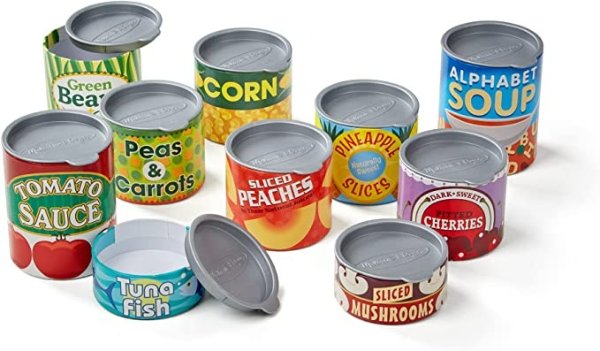 Let's Play House! Grocery Cans Play Food Kitchen Accessory - 10 Stackable Cans With Removable Lids