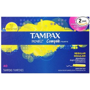 Tampax Pearl Compak Plastic, Regular Absorbency, Unscented Tampons, 40 Count (Pack of 2) 