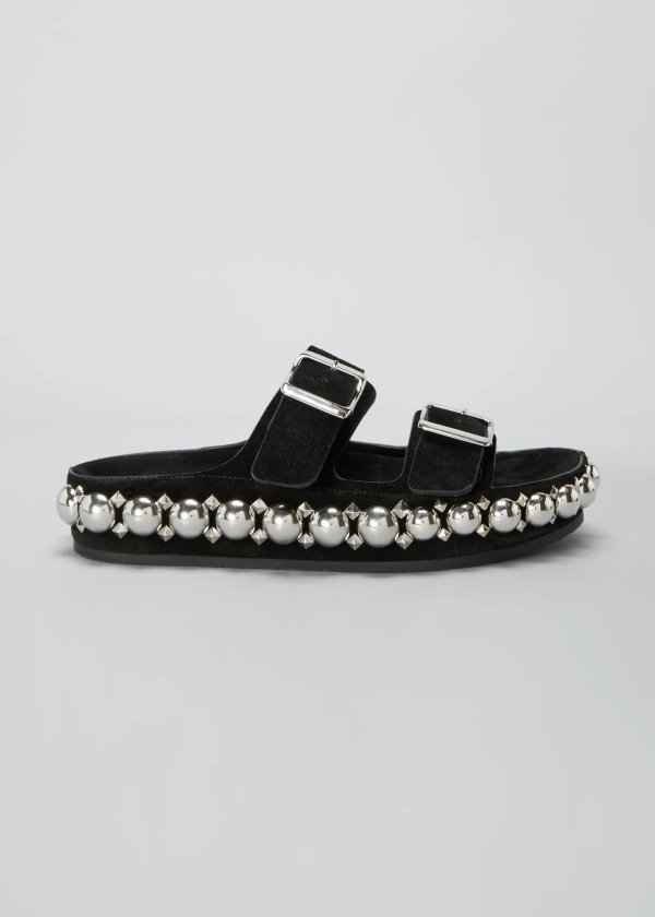 Double Strap Leather Sandals With Bombe Studs