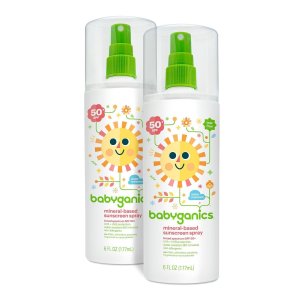 Babyganics Mineral-Based Baby Sunscreen Spray, SPF 50, 6oz Spray Bottle (Pack of 2)