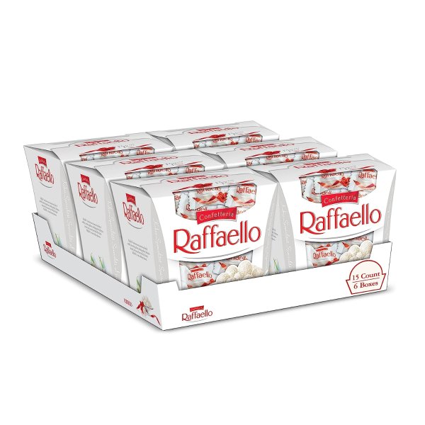 Ferrero Raffaello Premium Gourmet White Almond, Cream and Coconut 15 Count, Bulk 6 Pack
