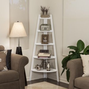 Danya B White Five Tie Corner Ladder Display Bookshelf