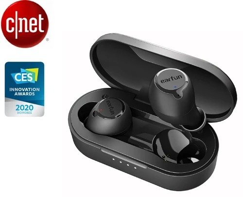 EarFun Free Bluetooth 5.0 Earbuds with Qi Wireless Charging Case, USB-C Quick Charge, IPX7 Waterproof in-Ear, 30H Playtime Built-in Mic (Black)