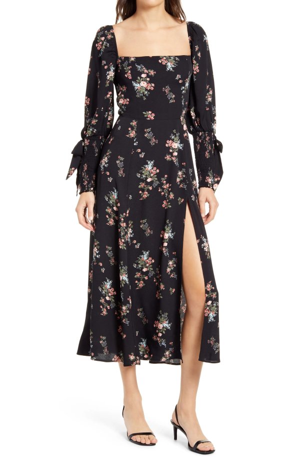 Aubrey Floral Long Sleeve Midi Dress